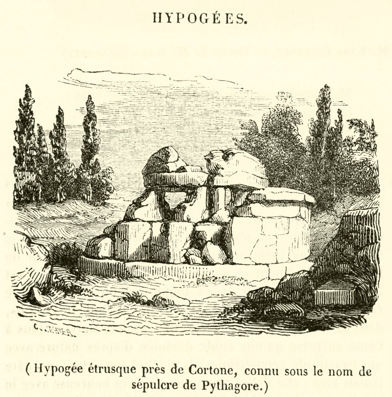 Hypogee etrusque pres de Cortone, connu sous le nom de sepulcre de Pythagore (gravering) af French School