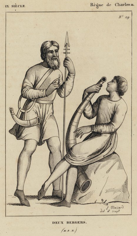 IX Century, Reign of Charles II, Two Shepherds (gravering) af French School