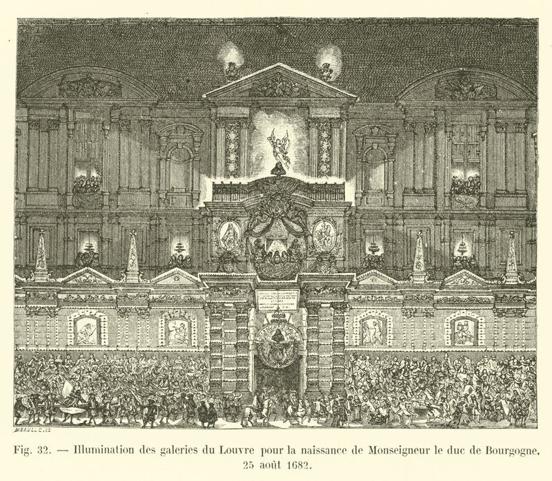 Belysning af Louvres gallerier til fødslen af ​​Monseigneur, hertugen af ​​Bourgogne, 25. august 1682 af French School
