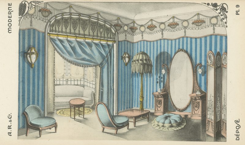 Illustration fra indretningsproduktkatalog fra A R & Cie, Frankrig af French School
