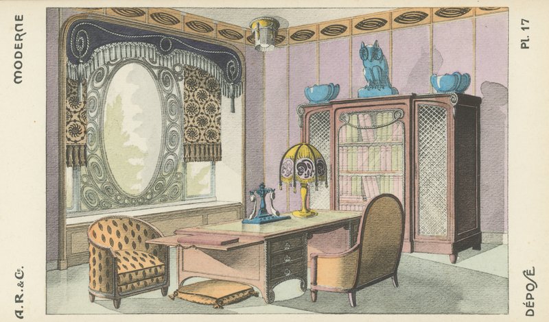 Illustration fra indretningsproduktkatalog fra A R & Cie, Frankrig af French School