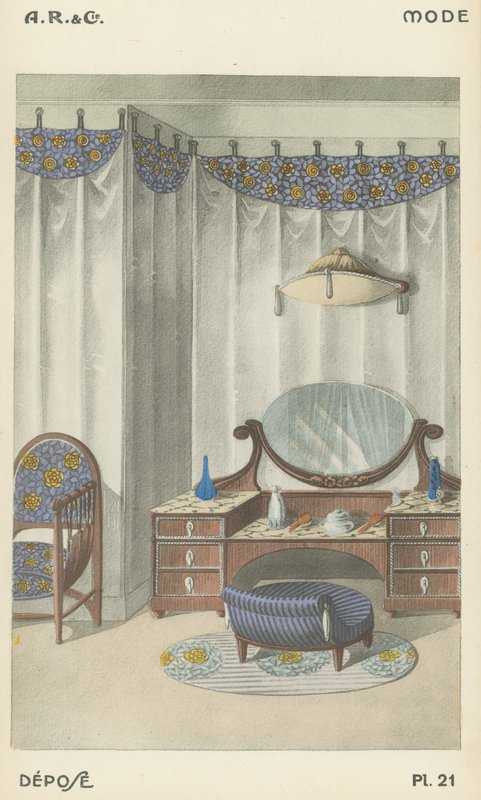Illustration fra indretningsproduktkatalog fra A R & Cie, Frankrig af French School
