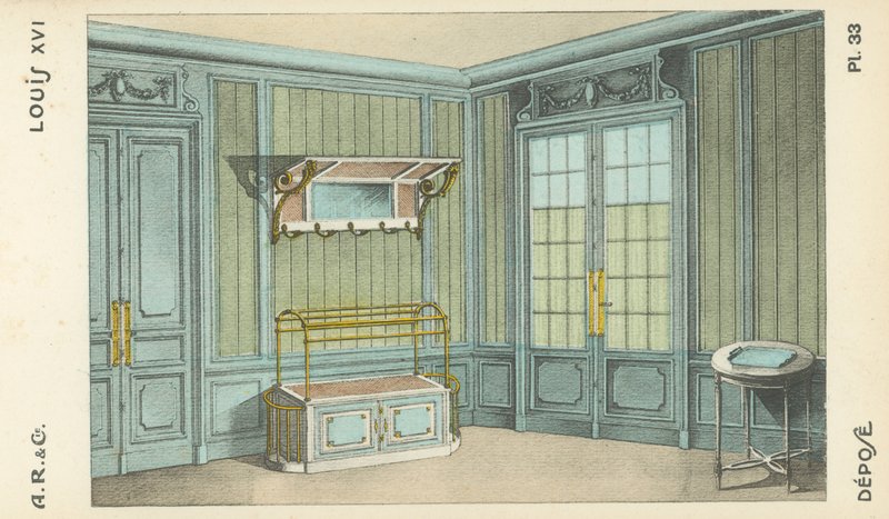 Illustration fra indretningsproduktkatalog fra A R & Cie, Frankrig af French School