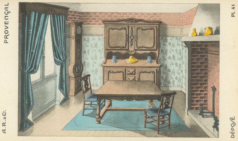 Illustration fra indretningsproduktkatalog fra A R & Cie, Frankrig af French School