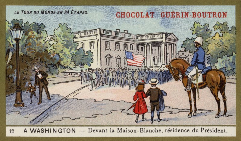 Foran Det Hvide Hus, præsidentens residens, Washington DC (chromolitho) af French School