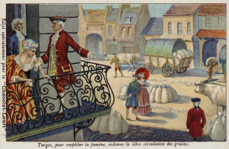 For at forhindre sult beordrer Anne-Robert-Jacques Turgot gratis uddeling af korn, Frankrig, c1770 af French School
