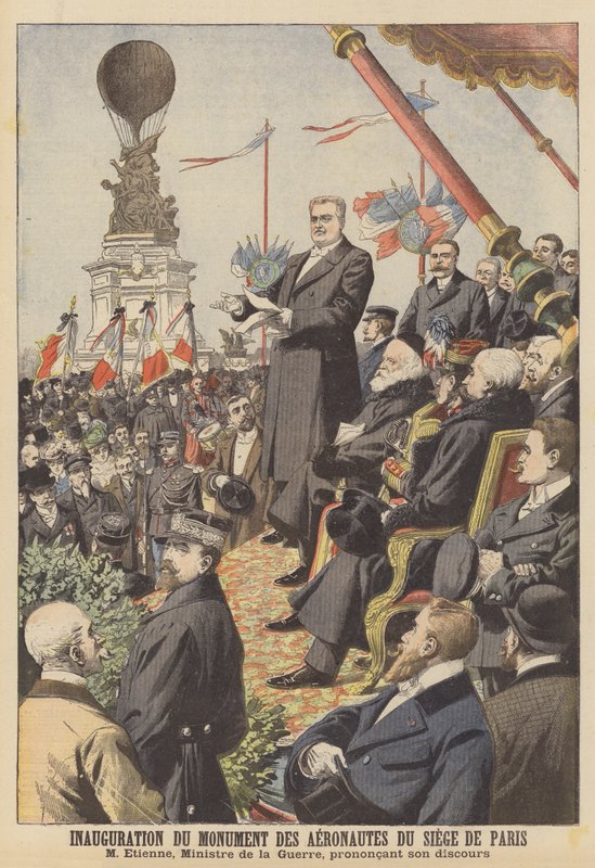 Indvielse af monumentet for luftfartøjerne fra Siege de Paris (farve litho) af French School
