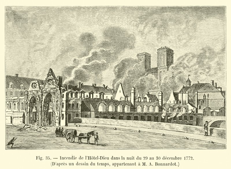 Brand på Hôtel-Dieu natten mellem den 29. og 30. december 1772, efter en tegning af tiden, tilhørende M A Bonnardot af French School