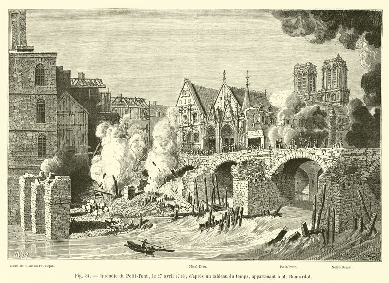 Brand af Petit-Pont, 27. april 1718; fra en datidens tabel, tilhørende M Bonnardot af French School