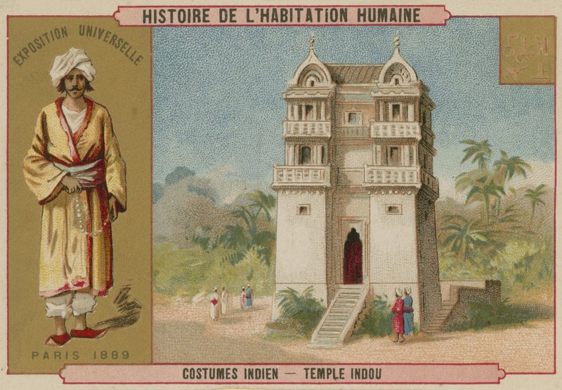Indisk kostume og et hinduistisk tempel af French School