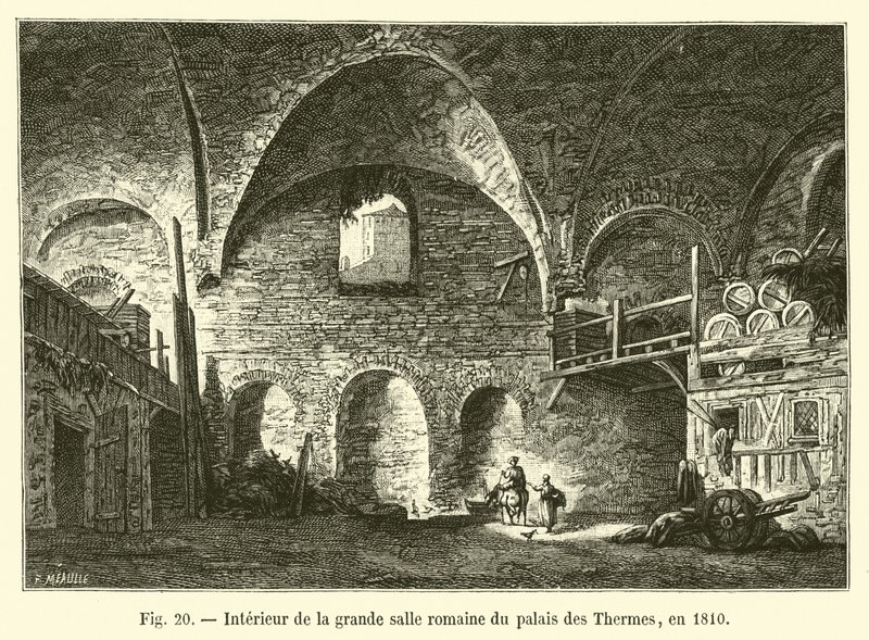 Interiør af den store romerske sal i Palais des Thermes, i 1810 af French School