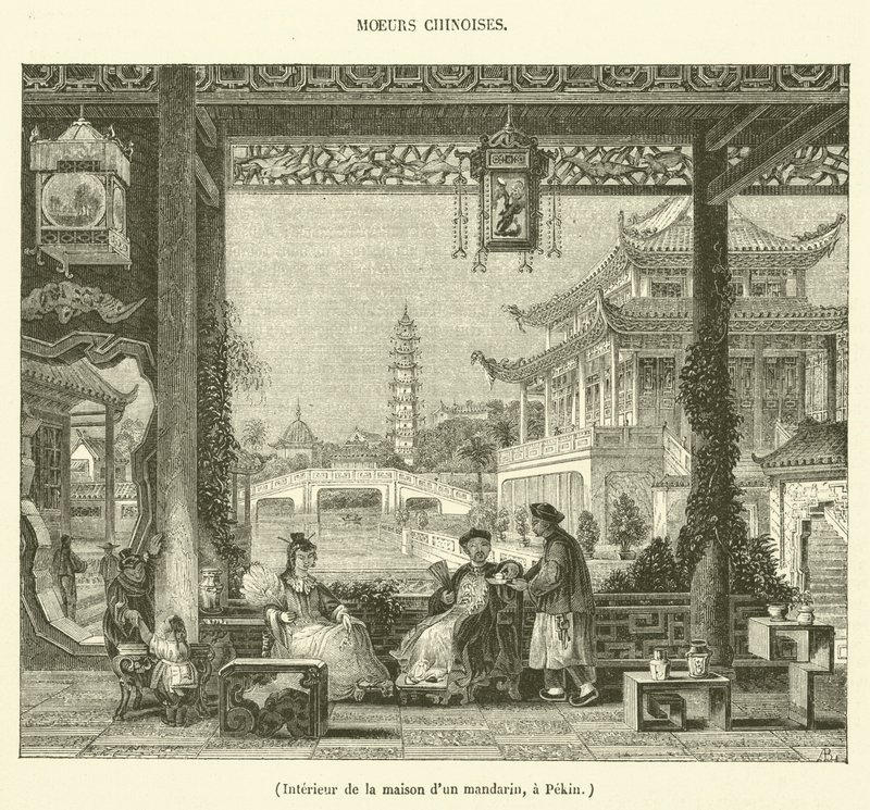 Interiør af en mandarins hus i Beijing (kobberstik) af French School