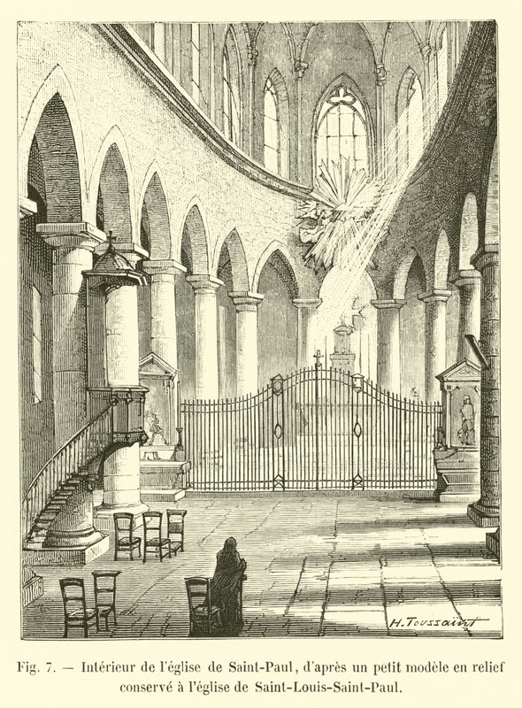 Interiør af kirken Saint-Paul, efter en lille model i relief bevaret i kirken Saint-Louis-Saint-Paul af French School