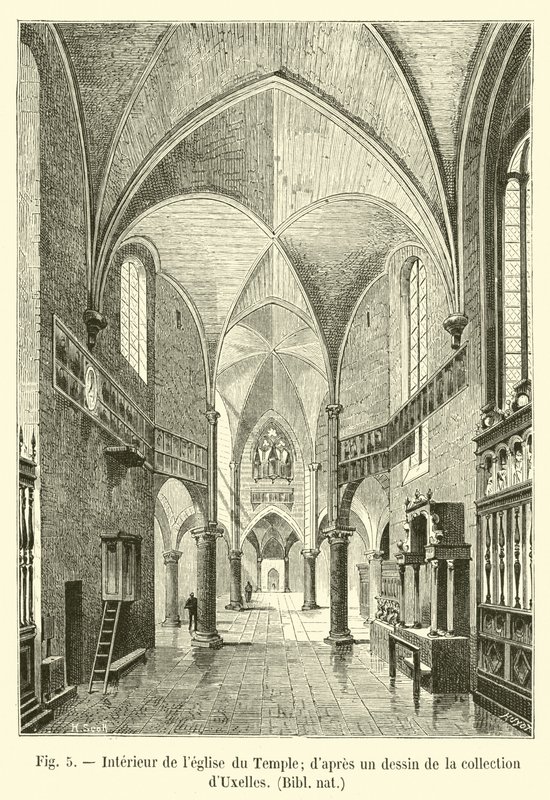 Tempelkirkens indre; fra en tegning i dUxelles samling, Bibl nat af French School