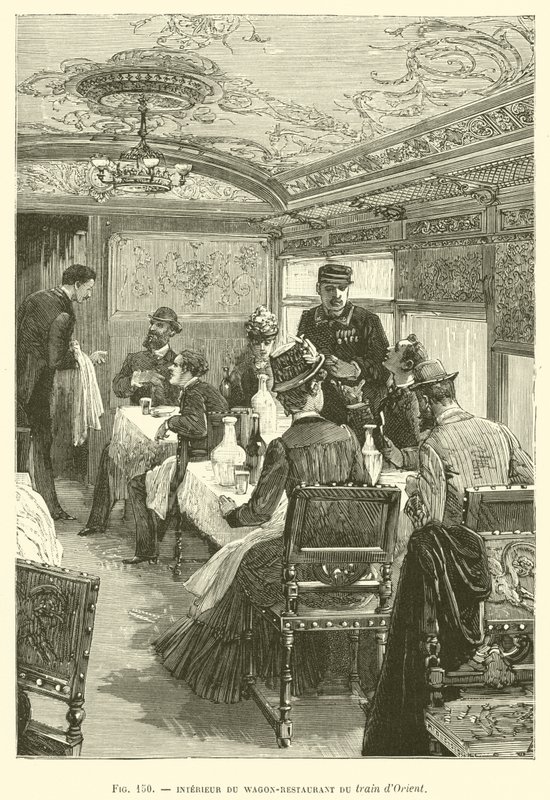 Interiør af vogn-restauranten i Orient-toget (gravering) af French School