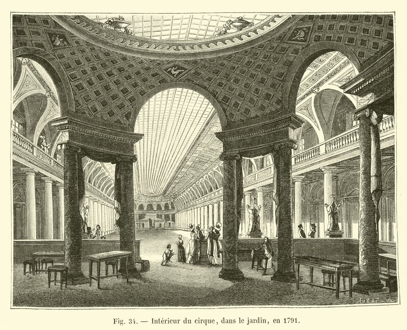 Interiør af cirkus, i haven, i 1791 af French School