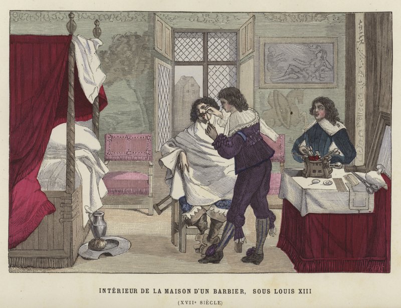 Interiør af et barberhus, regeringstid af Ludvig XIII af Frankrig, 17. århundrede af French School