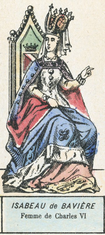 Isabella af Bayern, kone til Charles VI (farvet gravering) af French School