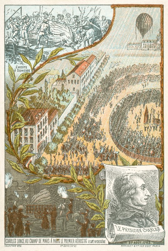 Jacques Charles lancerer den første brintballon fra Champ de Mars, Paris, 27. august af French School