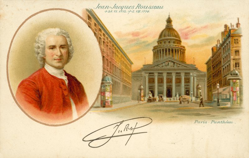 Jean-Jacques Rousseau, Paris Pantheon (farve litho) af French School