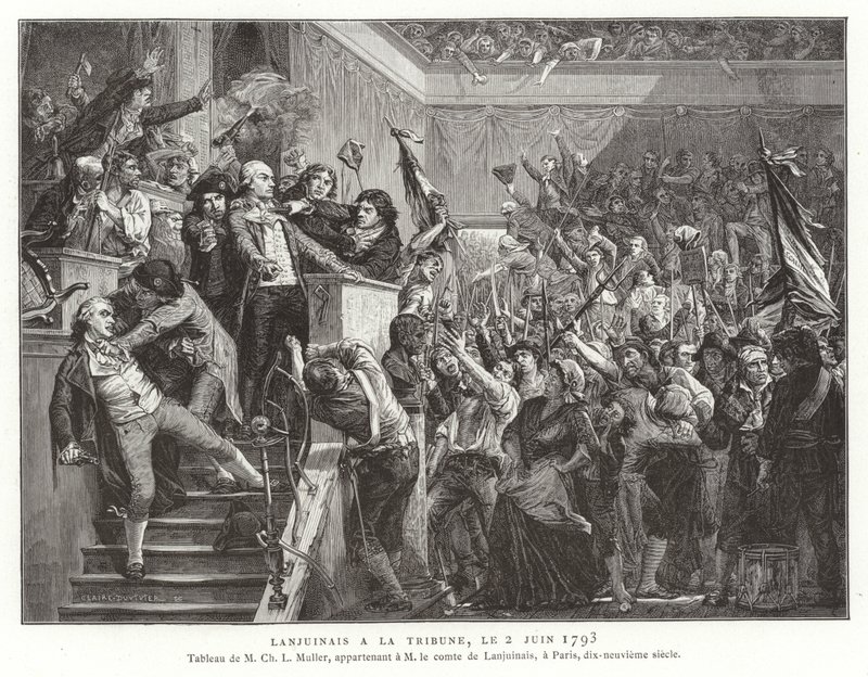 Jean Denis, comte Lanjuinais, på talerstolen for konventet, den franske revolution, 2. juni 1793 af French School