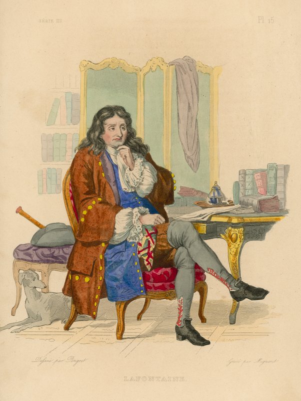 Jean de la Fontaine (farvet gravering) af French School