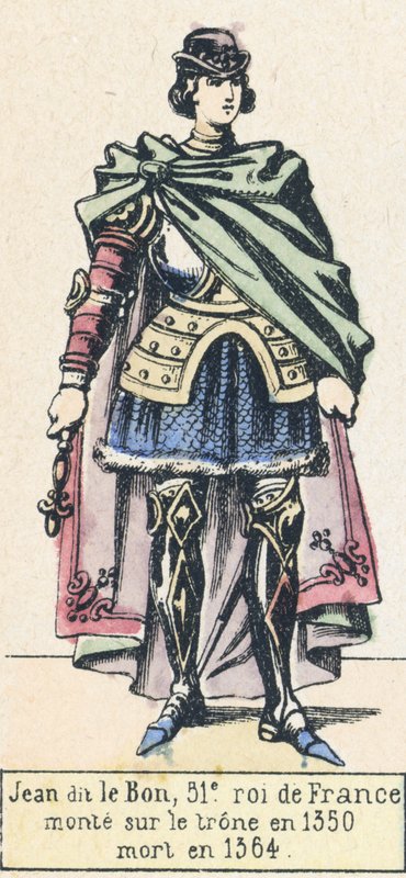 Jean dit le Bon, 51. konge af Frankrig, besteg tronen i 1350, døde i 1364 (farvestik) af French School