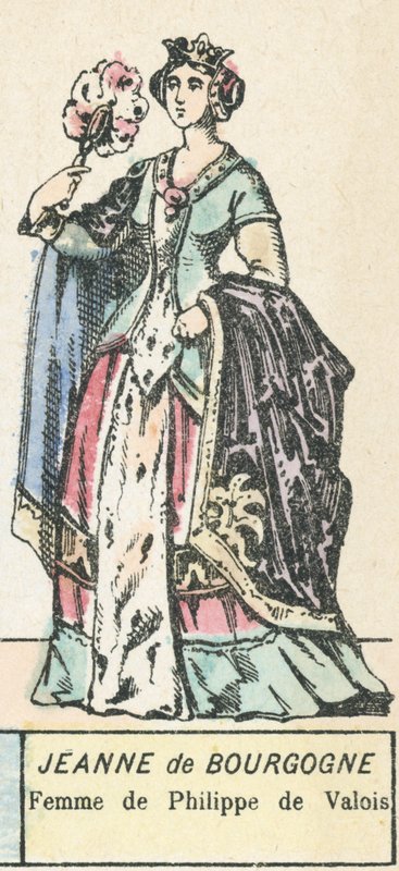 Jeanne af Bourgogne, hustru til Philippe de Valois (farvet gravering) af French School