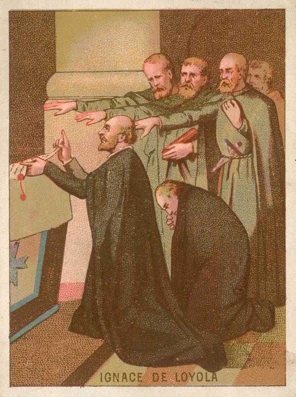Jesuiterpræst Sankt Ignatius af Loyola knæler ved et alter af French School