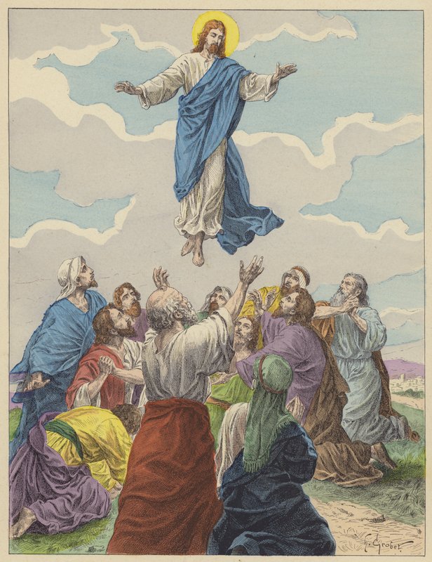 Jesus Kristus, Himmelfarten (farve litho) af French School