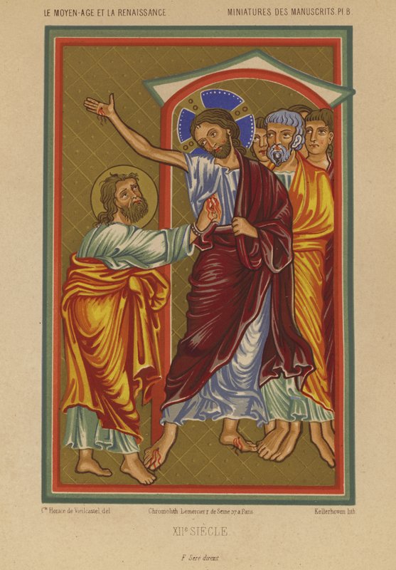 Jesus Kristus bærer sårene fra korsfæstelsen (chromolitho) af French School