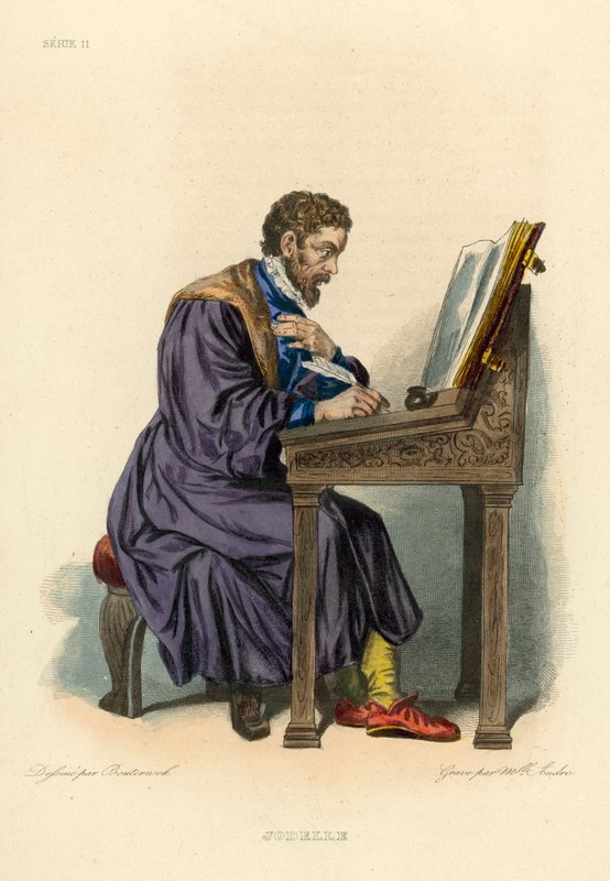 Jodelle (farvet gravering) af French School