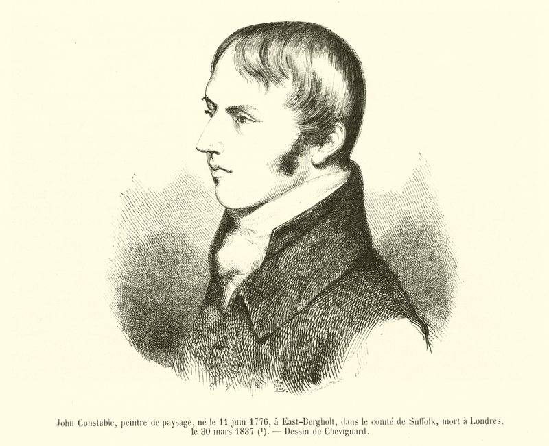 John Constable, landskabsmaler, født 11. juni 1776 i East-Bergholt, i grevskabet Suffolk, død i London 30. marts 1837 (stik) af French School