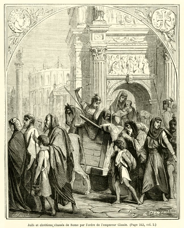 Jøder og kristne fordrevet fra Rom efter ordre fra kejser Claudius (stik) af French School