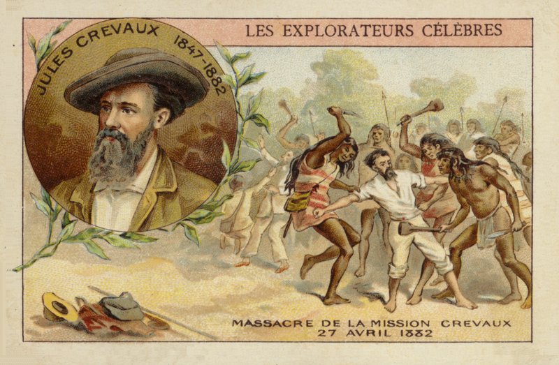 Jules Crevaux (1847-1882) ved bredden af Rio Pilcomayo i Argentina den 27. april 1882 af French School