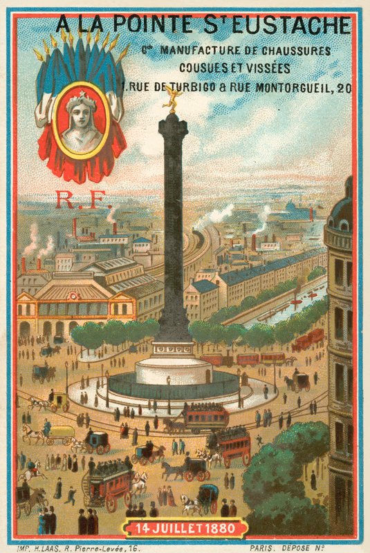 Juli-kolonne til minde om den franske revolution i 1830, Paris (chromolitho) af French School