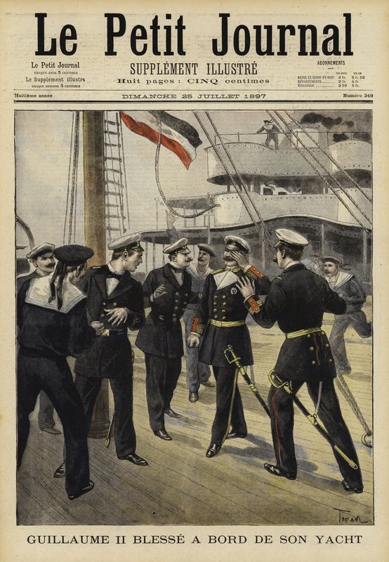 Kejser Wilhelm II af Tyskland såret om bord på sin yacht, 1897 af French School