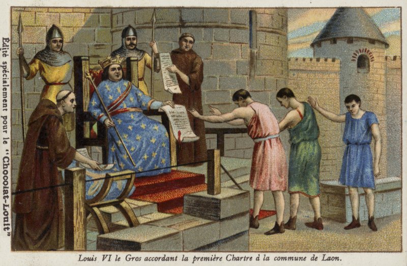 Kong Ludvig VI af Frankrig giver det første charter til byen Laon, 1128 af French School
