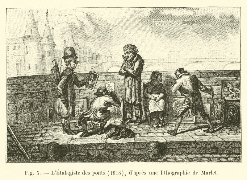 Etalagiste des ponts, 1818, efter et litografi af Marlet af French School
