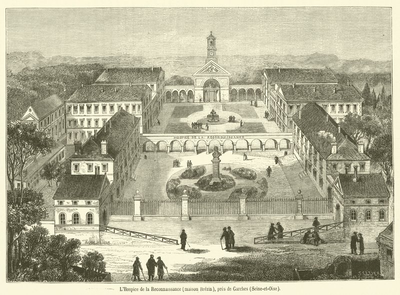 Hospice de la Reconnaissance, Brezin-huset, nær Garches, Seine-et-Oise (gravering) af French School