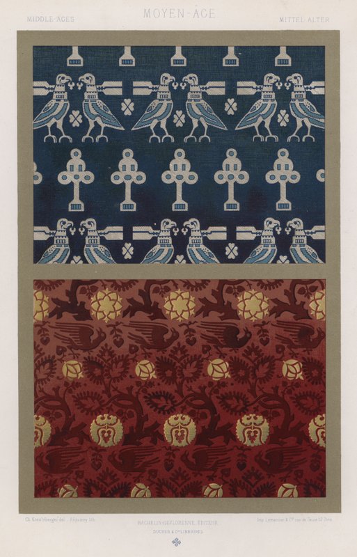 Stoffets ornament: middelalder, middelalder, Mittel-Alter (farve litho) af French School