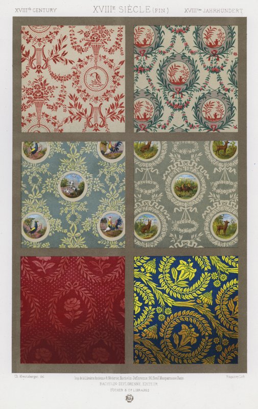 Stoffets ornament: XVIIIth Century, XVIIIe Siecle (End), XVIIItes Jahrhundert (color litho) af French School