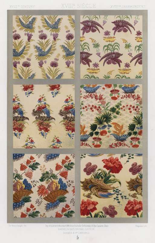 Stoffets udsmykning: XVIIIth Century, XVIIIe Siecle, XVIIItes Jahrhundert (farve litho) af French School
