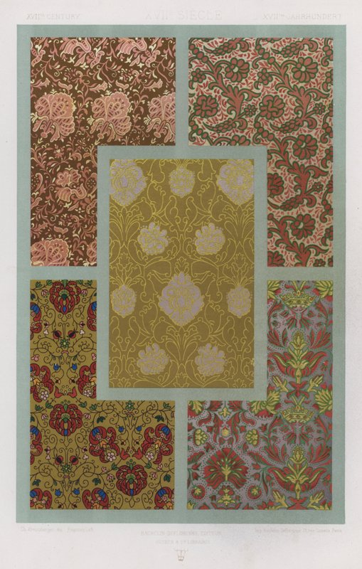Stoffets udsmykning: XVIIth Century, XVIIe Siecle, XVIItes Jahrhundert (farve litho) af French School