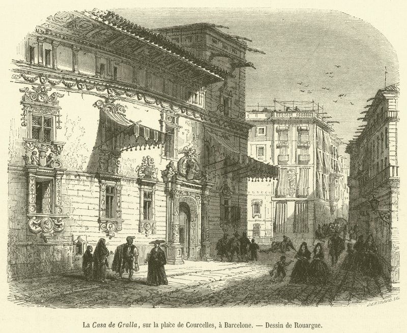 Casa de Gralla, på Place de Courcelles, i Barcelona (gravering) af French School