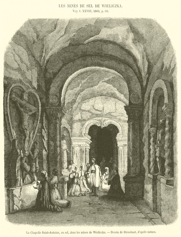 Saint-Antoine Kapel, i salt, i minerne i Wieliczka (gravering) af French School