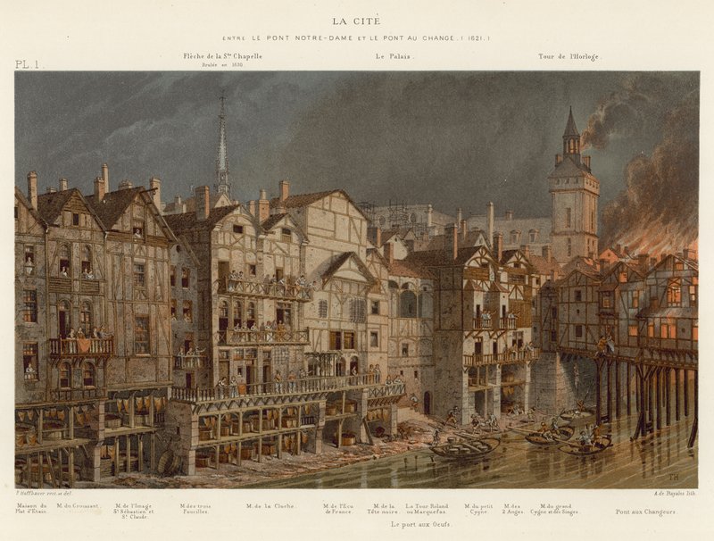 La Cite, mellem Pont Notre-Dame og Pont au Change, 1621 af French School