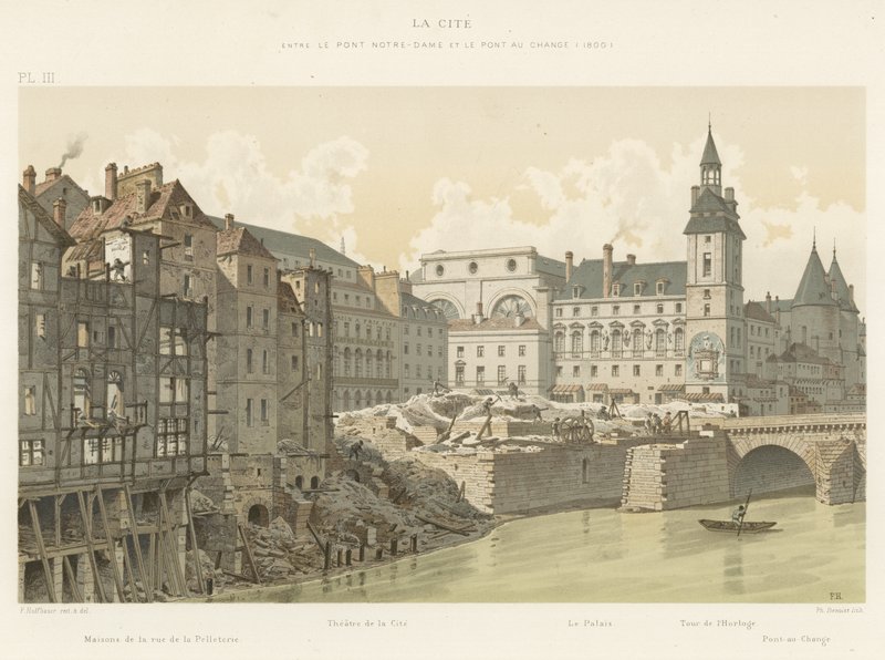 La Cite, mellem Pont Notre-Dame og Pont au Change, 1800 af French School