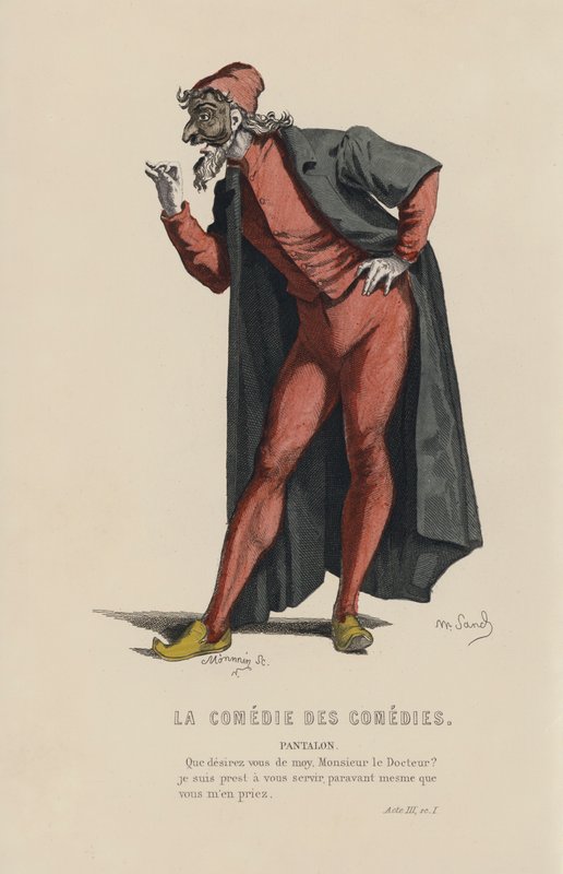 La Comedie Des Comedies, Pantalon (farvet gravering) af French School