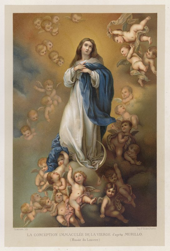 Den ubesmittede undfangelse af Jomfru Maria efter Murillo, Musee du Louvre (chromolitho) af French School